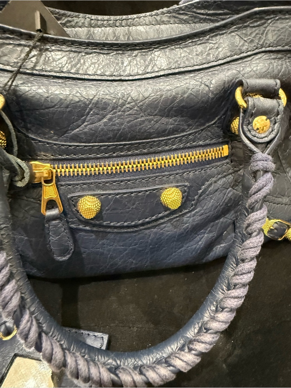 Balenciaga Navy Blue Leather Satchel with Gold Hardware - Picture 6 of 8